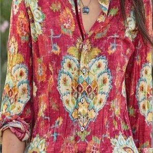 Floral Red Button Down Shirt